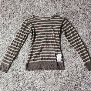 Buckle Green and Brown Striped Long Sleeve Tee